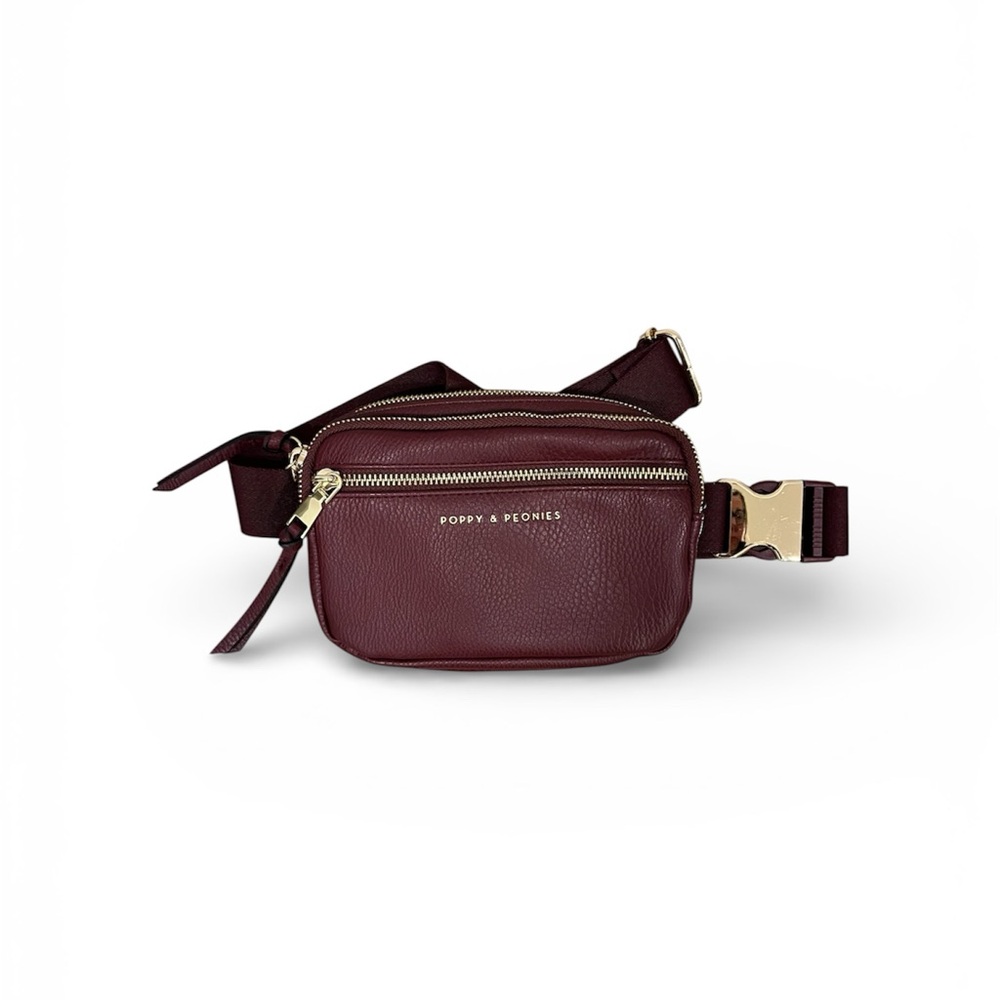 Poppy & Peonies Burgundy Leather Crossbody Belt Bag